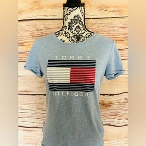 Tommy Hilfiger Women’s Light Blue Logo Short Sleeve Crew Neck Cotton T-Shirt S